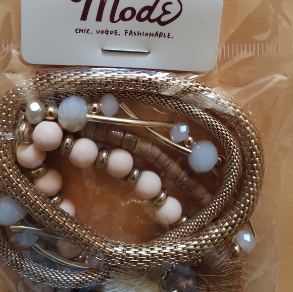 Mesh Chain And Bead 5 Pc Stretch Bracelet - Picture 1 of 5